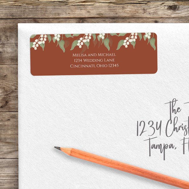 Terracotta Floral Watercolor Greenery Foliage (Terracotta and elegant greenery return address label.)
