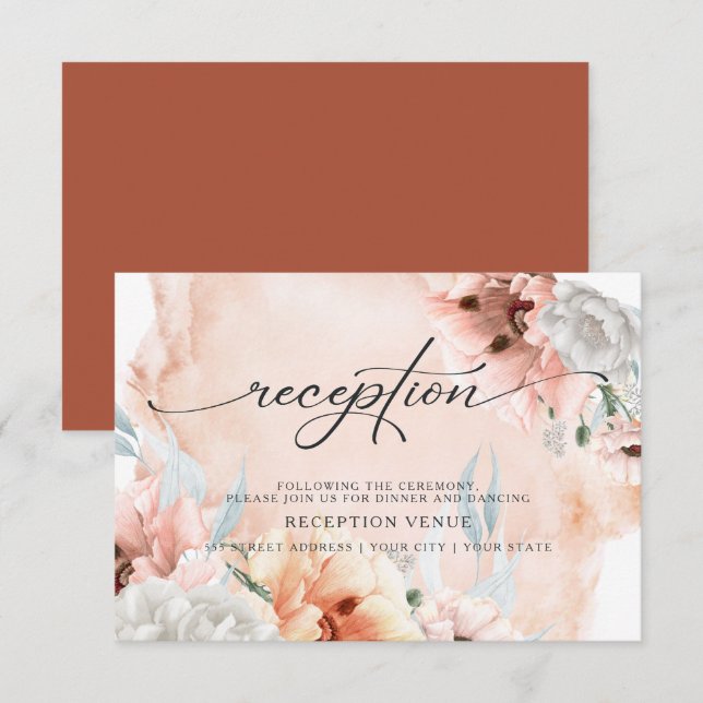 Terracotta Floral Watercolor Reception Invitation (Front/Back)