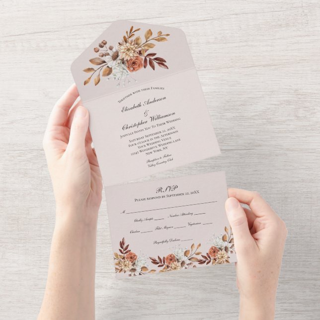 Terracotta Floral Wedding All In One Invitation (Tearaway)