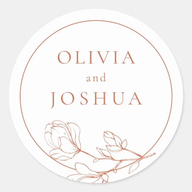 Terracotta Floral Wedding Classic Round Sticker (Front)