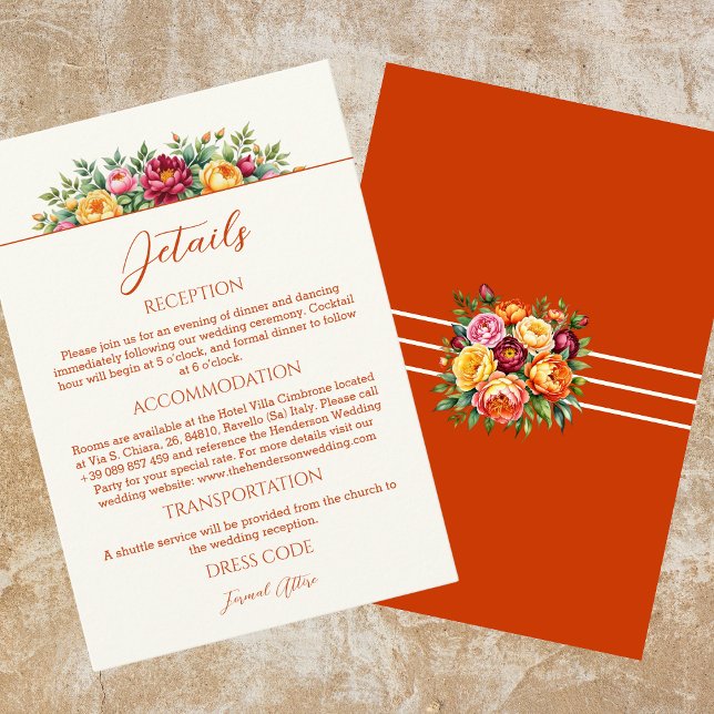 Terracotta Floral Wedding Details Enclosure Card (Creator Uploaded)