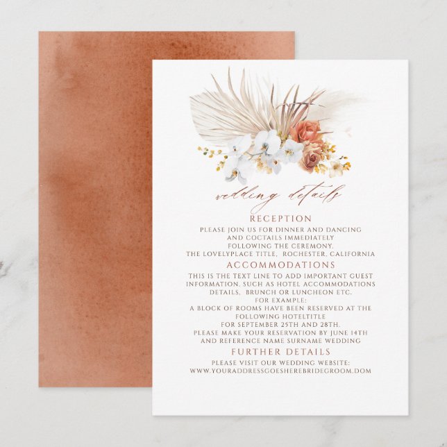 Terracotta Floral Wedding Details Enclosure Card (Front/Back)
