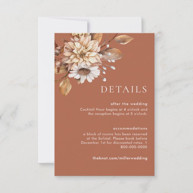 Terracotta Floral Wedding Details Enclosure Cards (Front)
