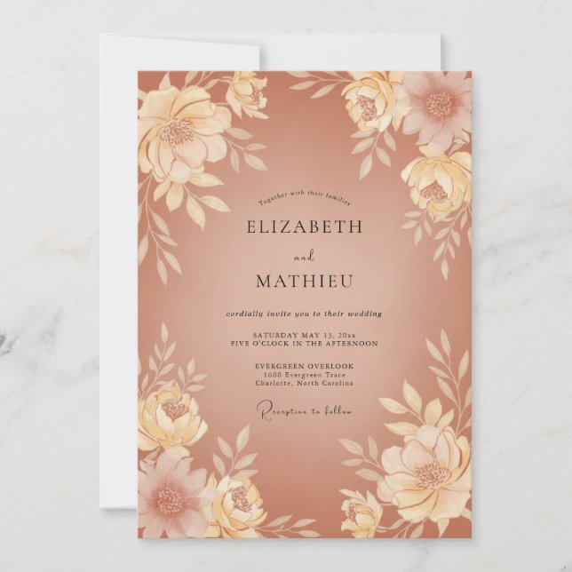 Terracotta Floral Wedding Invitation (Front)