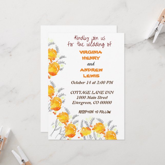 Terracotta Floral Wedding Invitation (Front/Back In Situ)