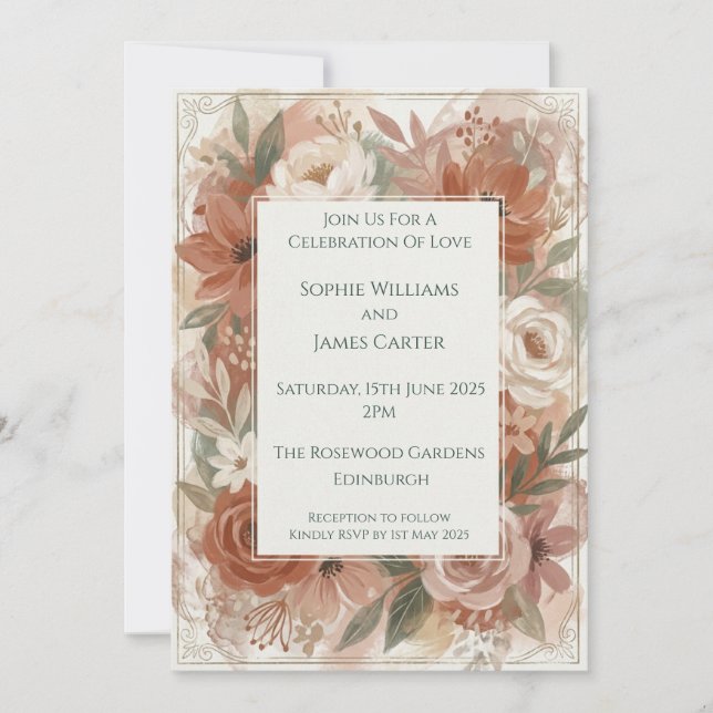 Terracotta Floral Wedding Invitation (Front)