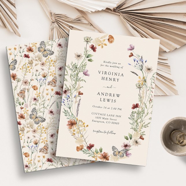 Terracotta Floral Wedding Invitation (Elegant Boho Wildflowers Wedding Invitations by Painted Paperie
)