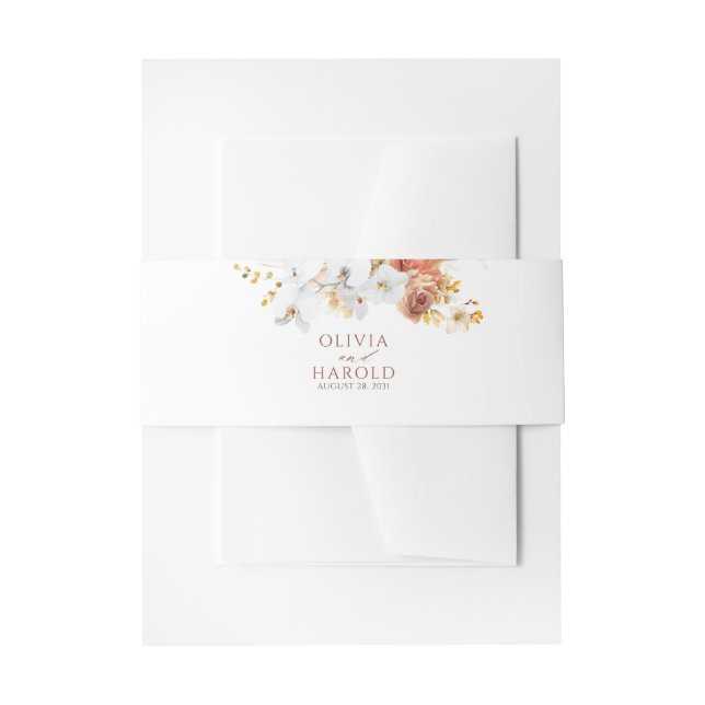 Terracotta Floral Wedding Invitation Belly Band (Front Example)