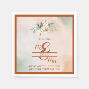 Terracotta Floral Wedding Mr and Mrs Paper Napkins