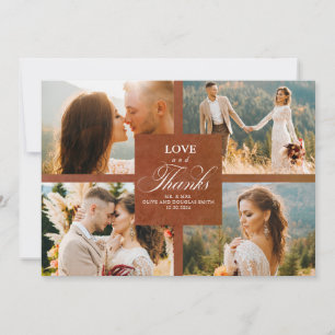 Terracotta Floral Wedding Photo Collage Thank You Card
