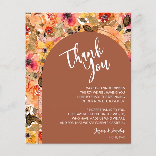 Terracotta Floral Wedding Plate Thank You Flyer (Front)