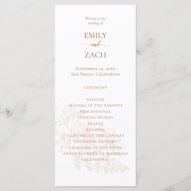 Terracotta Floral Wedding Program Programme (Front)