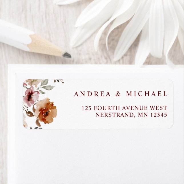 Terracotta Floral Wedding Return Address (Insitu)