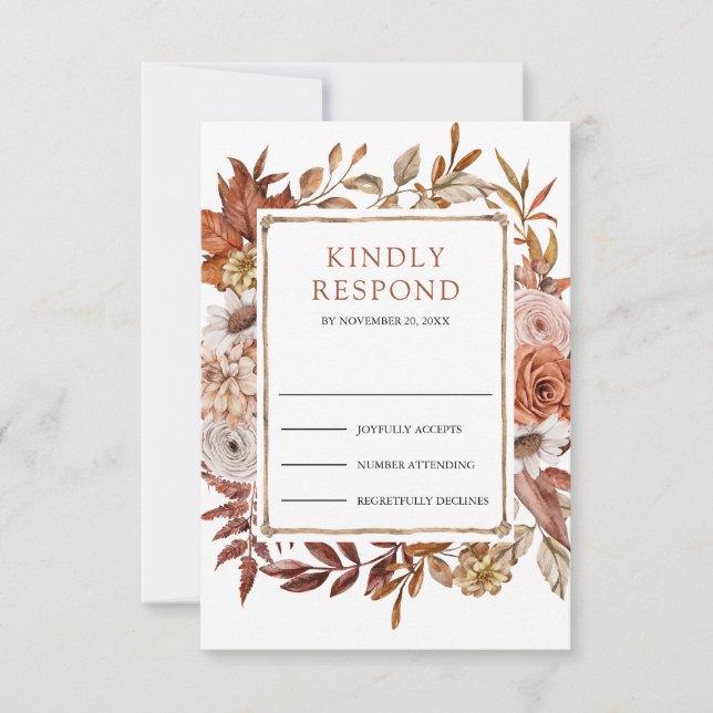 Terracotta Floral Wedding RSVP Card (Front)