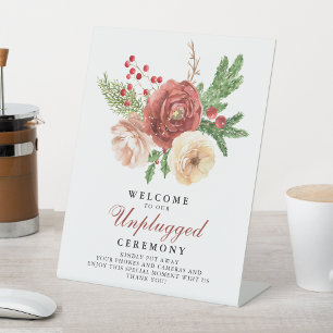 Terracotta Floral Wedding Unplugged Ceremony Pedestal Sign