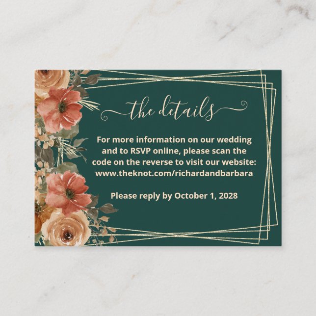 Terracotta Floral Wedding Website Details QR    Enclosure Card (Front)