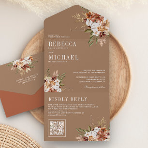 Terracotta Floral Wildflower Beige Wedding All In One Invitation