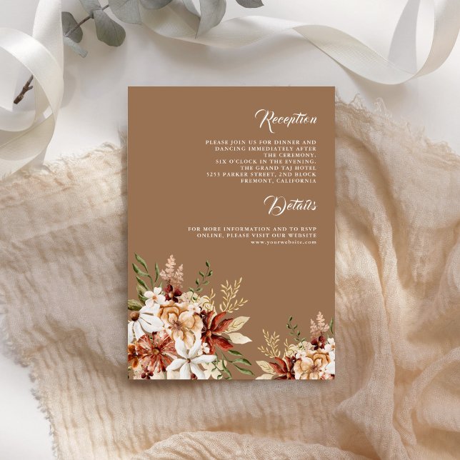 Terracotta Floral Wildflower Beige Wedding Details Enclosure Card (Creator Uploaded)