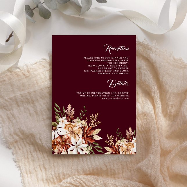 Terracotta Floral Wildflower Burgundy Wedding Enclosure Card (Creator Uploaded)