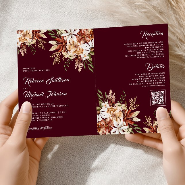 Terracotta Floral Wildflower Burgundy Wedding Invitation (Creator Uploaded)