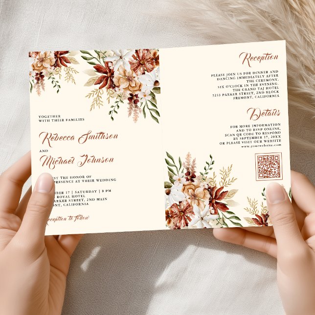 Terracotta Floral Wildflower Cream Wedding Invitation (Creator Uploaded)