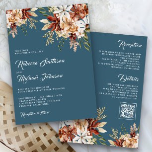 Terracotta Floral Wildflower Dusty Blue Wedding Invitation