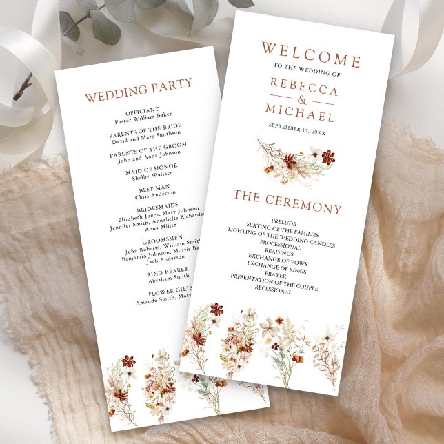 Terracotta Floral Wildflower White Wedding Program (Creator Uploaded)