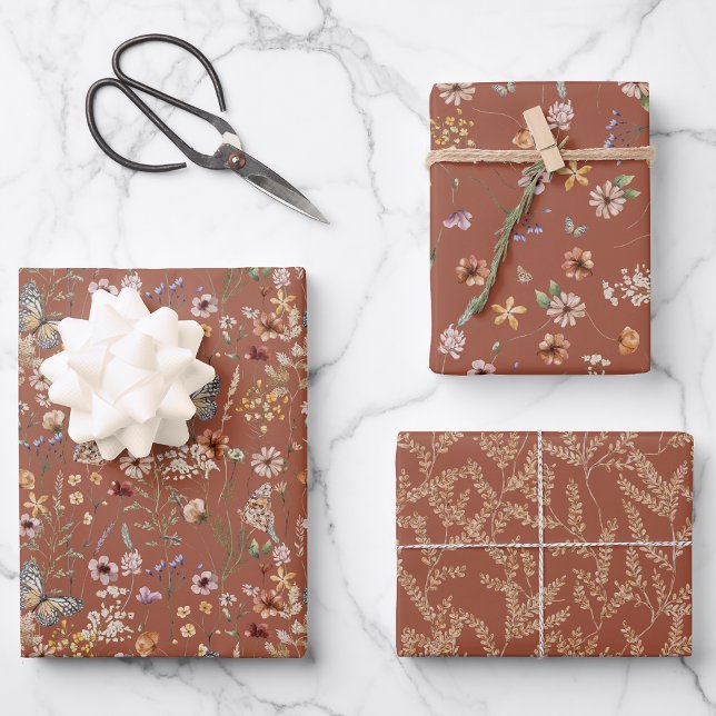 Terracotta Floral Wrapping Paper (Terracotta Floral Boho Wrapping Paper by Painted Paperie
)