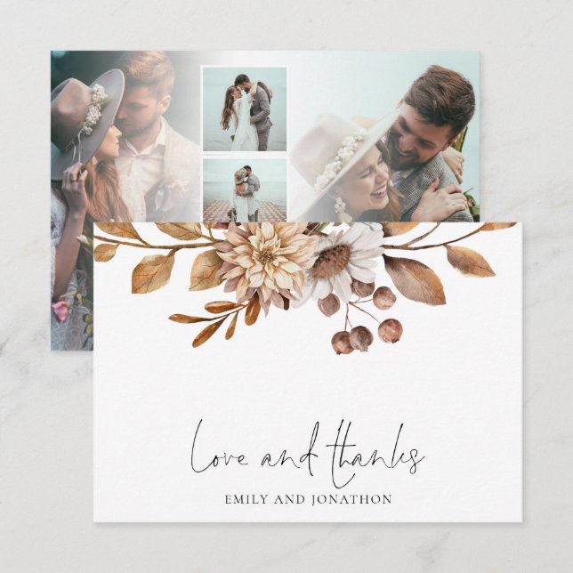 Terracotta Florals 5 Photo Wedding Love Thanks Card (Front/Back)