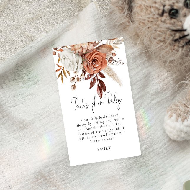 Terracotta Florals Books For Baby Shower  Enclosure Card (Creator Uploaded)