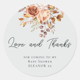 Terracotta Florals Love Thanks Baby Shower Classic Round Sticker