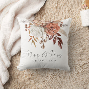 Terracotta Florals Mrs Mrs Name Newlyweds Cushion