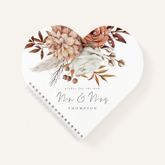 Terracotta Florals New Mr Mrs Heart Guest Book (Front)