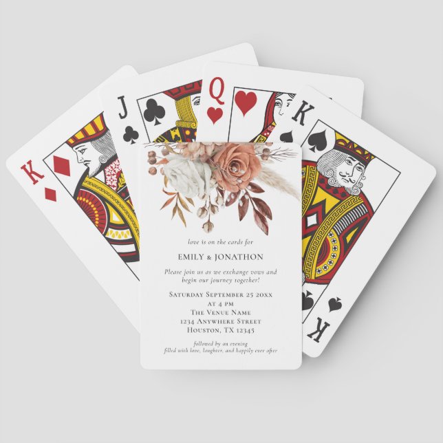 Terracotta Florals Playing Card Wedding Invite (Back)