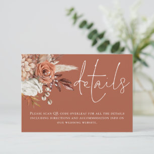 Terracotta Florals QR Code Rust Wedding Details Enclosure Card