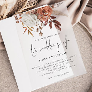 Terracotta Florals Script Wedding Vellum Invitations