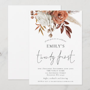 Terracotta Florals Twenty First Birthday Party Invitation