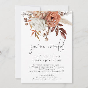 Terracotta Florals You’re Invited QR Code Wedding Invitation