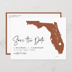 Terracotta Florida State Map QR Code Save the Date Announcement Postcard