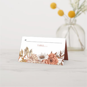 Terracotta flower arrangement fall wedding place card
