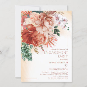 Terracotta Flower Pampas Grass Engagement Party Invitation