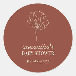 Terracotta Flower Simple Boho Baby Shower Classic Round Sticker