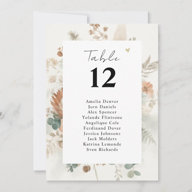 Terracotta Flower Table Number Seating Chart (Front)