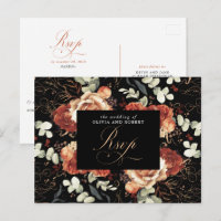 Terracotta Flowers Black Wedding RSVP Postcard