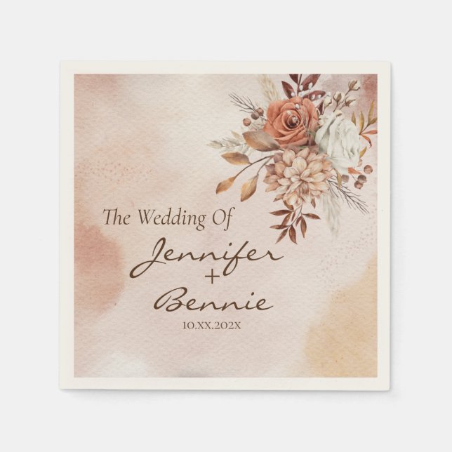 Terracotta Flowers Bohemian Rustic Floral Boho Napkin (Front)