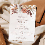 Terracotta Flowers Boho All In One QR Code Wedding Invitation<br><div class="desc">Modern bohemian style wedding invitations featuring watercolor flowers and fall leaves in earthy tones like rust brown,  burnt orange and terracotta. Perfect choice for autumn weddings.</div>