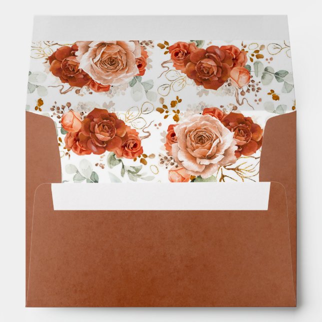 Terracotta Flowers Boho Botanical Wedding Envelope (Back (Bottom))
