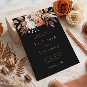 Terracotta Flowers Boho Fall Foliage Black Wedding Save The Date