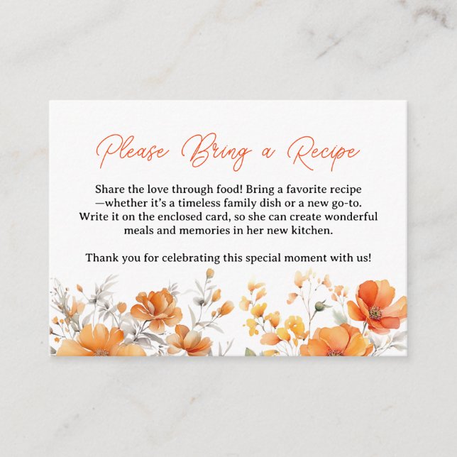 Terracotta Flowers Bridal Shower Recipe Request  Enclosure Card (Front)