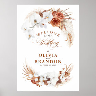 Terracotta Flowers Elegant Wedding Welcome Sign
